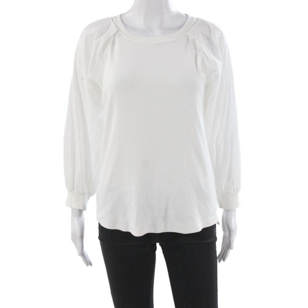 Veronica Beard Women Basic Long Sleeve Tee White Pima Cotton Crewneck Size S